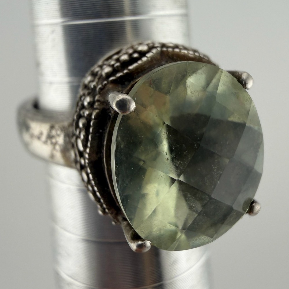 Unbranded Womens Green Amethyst Ring Size 6 Sterling Silver 925 Boho Oval Gem - Picture 6 of 9